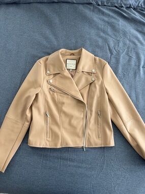 bagatelle Beige Leather Moto Jacket with Silver Hardware